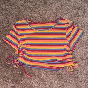 Rainbow Stripped Cropped Tee